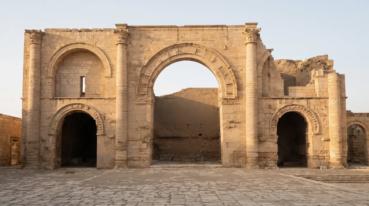 أقواس المعبد الكبير في مدينة الحضر الأثرية بحجرها الكلسي